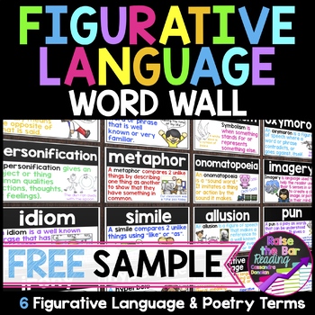 Preview of FREE Figurative Language & Poetry Reading Word Wall or Flashcards
