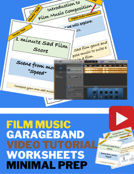 Preview of FREE Film Composing in GarageBand Middle School - Video Tutorial and Worksheets.