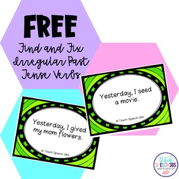 Preview of FREE Find and Fix Irregular Past Tense Verb Task Cards for Speech Therapy