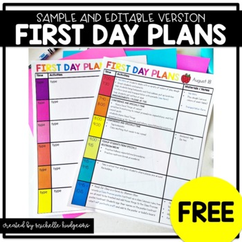 Preview of FREE First Day of School Lesson Plans and Editable Lesson Plans Template