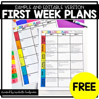 FREE First Week of School Lesson Plans and Editable Lesson Plans Template