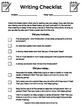 Preview of FREE Five-paragraph Essay Checklist for Beginning Writers