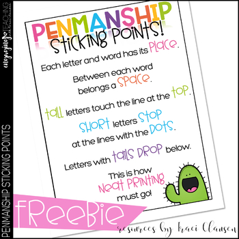 Preview of FREE - Penmanship Sticking Points - Penmanship guide poster