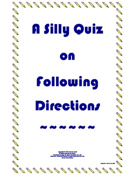 Preview of FREE Following Directions Silly Quiz Back to School All Subjects