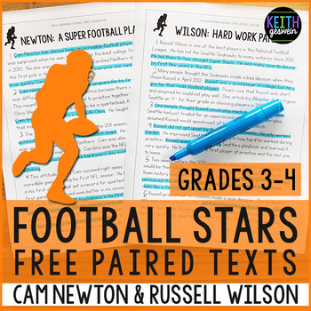 Preview of FREE Football Paired Texts: Cam Newton and Russell Wilson: (Grades 3-4)