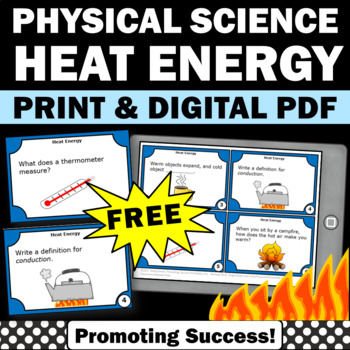 Preview of FREE Types Forms of Heat Energy Task Cards Physical Science Centers Digital