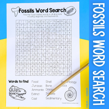 Preview of FREE Fossils Vocabulary Word Search PDF with answers
