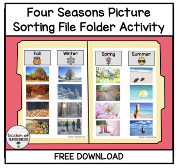 Preview of FREE Four Seasons Picture Sorting File Folder Activity
