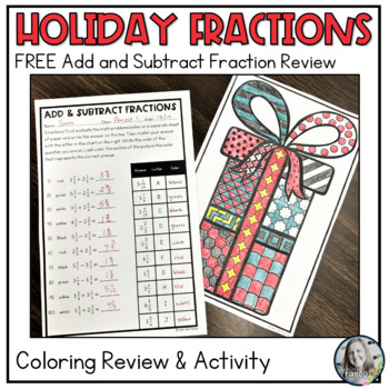 Preview of FREE Fraction Addition and Subtraction Review and Coloring for Winter Holidays