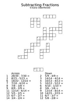 FREE - Fraction Crossword Puzzles - Adding and Subtracting by Sara
