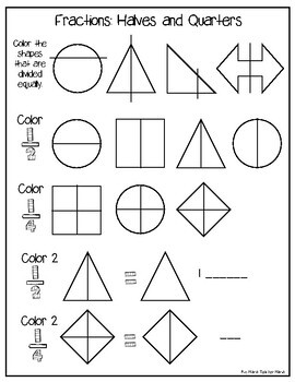 fraction worksheets 1 2 and 1 4 by boy mama teacher mama tpt