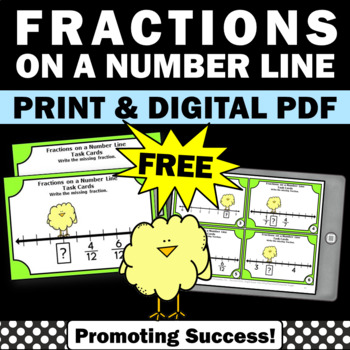 Preview of FREE Easter Spring Fractions on a Number Line Introduction to Fractions Activity