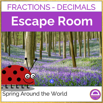 Preview of FREE Fractions to Decimals Flowers Around the World | Escape Room