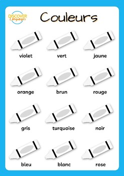 French Colors Vocabulary Worksheet & Couleurs Printable Poster | TPT