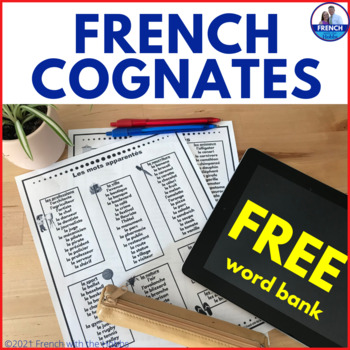 Preview of FREE French English Cognates Word Bank Notebook Resource mots apparentés