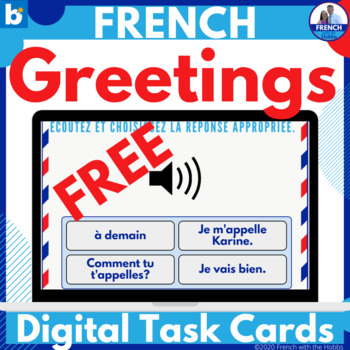 Preview of FREE French Greetings Boom Learning™ Digital Task Cards les salutations