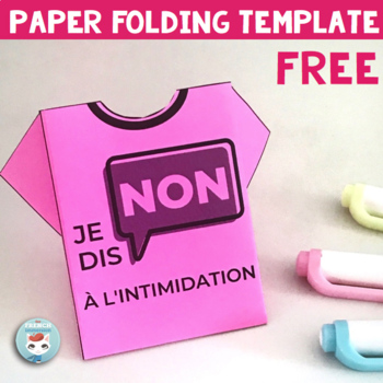 Preview of FREE French Pink Shirt Day Paper Folding Template | La journée du chandail rose