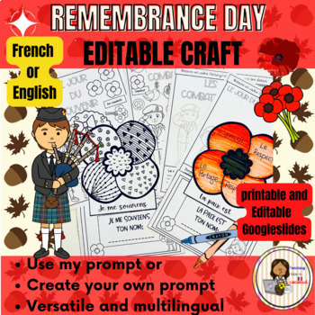 Preview of FREE French Remembrance Day | Le jour du souvenir | Editable Craft Printable