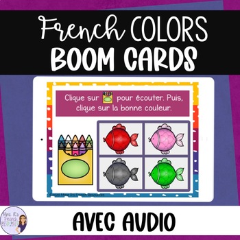 Preview of FREE French colors listening activity BOOM CARDS LES COULEURS