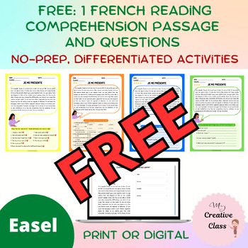Preview of FREE French reading comprehension passage and questions
