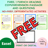 FREE French reading comprehension passage and questions