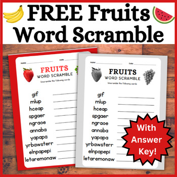 FREE Fruit Word Scramble Activity! Fruits Nutrition Health Unit Grade 1 ...