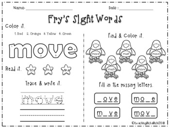 FREE Fry's Sight Words 2nd 51-100 Words Printables Worksheets Distance