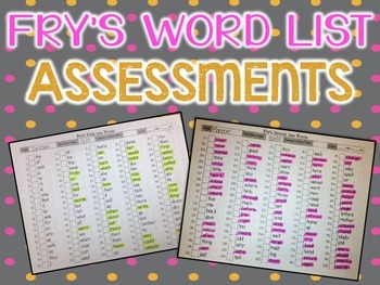 Preview of {FREE} Fry's Word List Assessments {All 10 Word Lists} {Common Core}