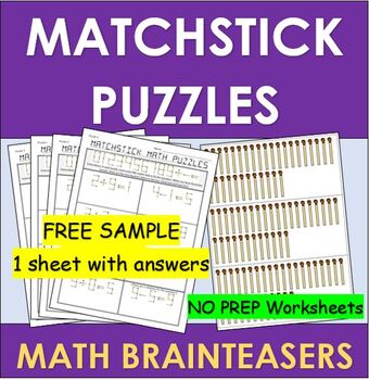 Preview of FREE Fun Worksheet | Math Brainteasers - Matchsticks Puzzles | Distance Learning