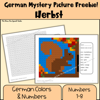 Preview of FREE GERMAN Color By Number Mystery Picture for Autumn
