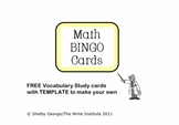 FREE Game Cards for Math BINGO includes TEMPLATE for 3 x 5