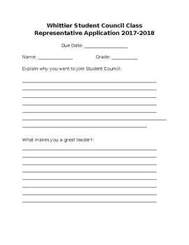 Preview of FREE General Student Council Application