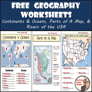 Preview of FREE Geography Worksheets: Great Printables for Distance Learning