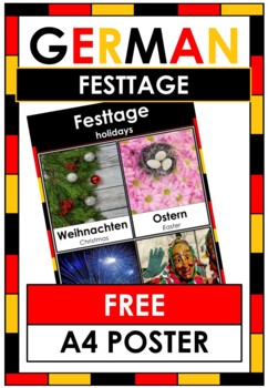 Preview of FREE German - FESTTAGE - Word Walls - A4 Poster