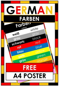 Preview of FREE German - Farben - Word Walls - A4 Poster