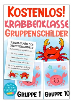 Preview of FREE German Krabbenklasse Gruppenschilder Klassenmaskottchen DEUTSCH