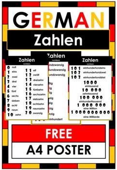 Preview of FREE German - Zahlen - Numbers A4 Poster - Word Wall