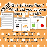 FREE Get to Know You / Back to School Questions for Special Ed