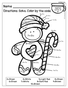 Free Addition Color By Number - Gingerbread Theme By Emily Campisano