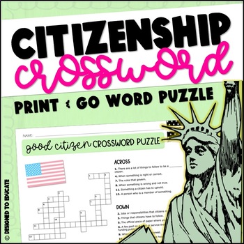 Preview of FREE Good Citizen and U.S. Citizenship Crossword Puzzle