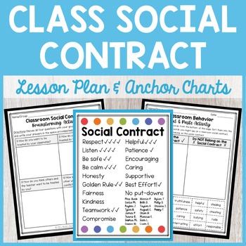 Preview of Social Contract / Classroom Behavior Agreement - Lesson Plan & Anchor Charts