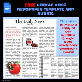 Preview of *FREE* Google Docs Newspaper Article Template and Rubric
