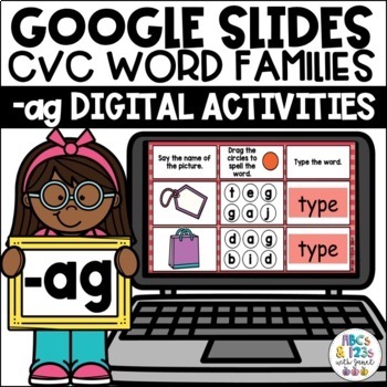 Preview of FREE Google Slides™ CVC Word Families -ag Digital Activities