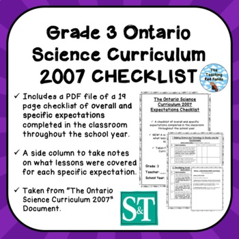 Preview of FREE! Grade 3 ONTARIO SCIENCE CURRICULUM 2007 EXPECTATIONS CHECKLIST