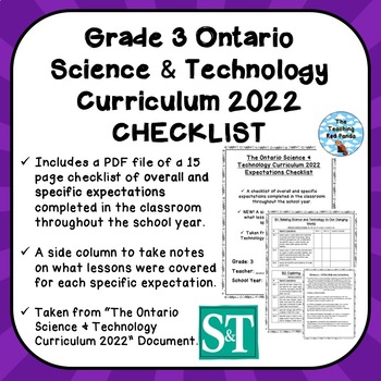 Preview of FREE Grade 3 ONTARIO SCIENCE & TECHNOLOGY CURRICULUM 2022 EXPECTATIONS CHECKLIST