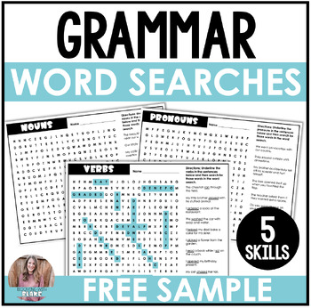 Preview of FREE Grammar Practice Worksheets Word Searches for 3rd, 4th, & 5th Grade
