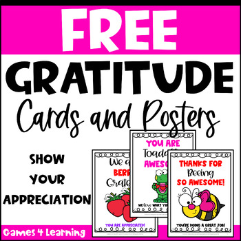 Preview of FREE Gratitude Cards & Posters: Teacher Appreciation Week, Essential Workers etc