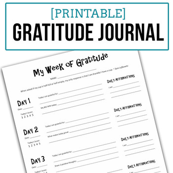 FREE Gratitude Worksheet & Weekly Thankfulness Writing Activity | TPT