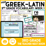 FREE Greek and Latin Vocabulary for 3rd Grade - Week 1 "RE