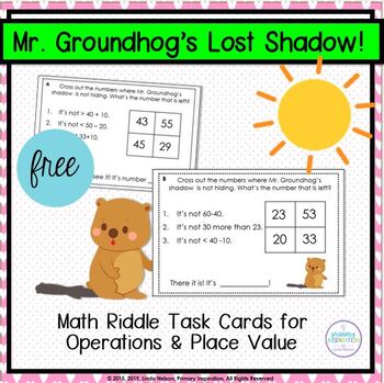 Preview of Groundhog Day Math Activity - Addition, Subtraction, & Place Value